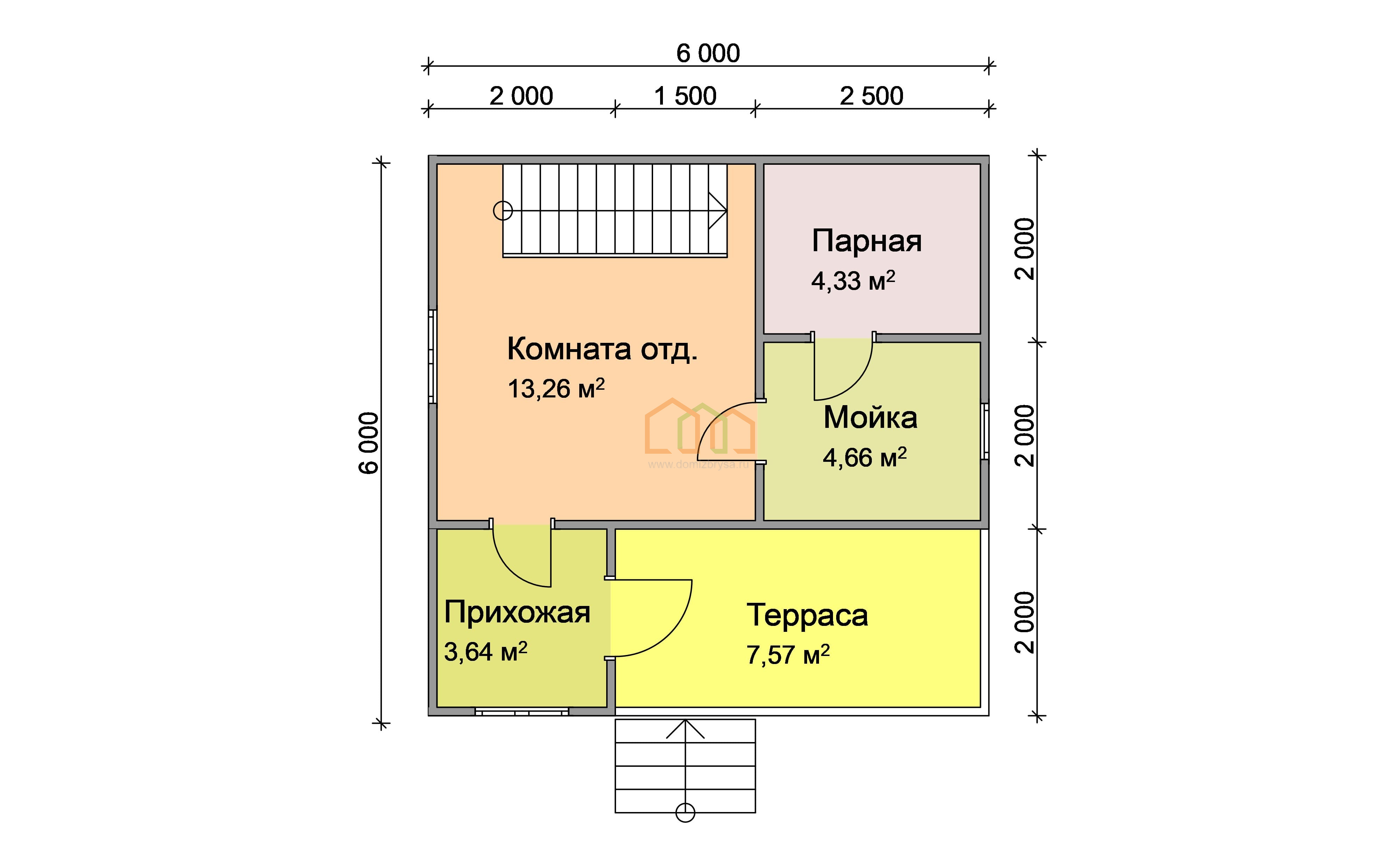 Баня из бруса с мансардой Венера - 2 6x6 Площадь: 63 м² с террасой под ключ  в Обнинске